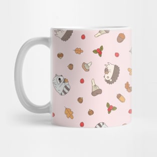 Woodland Raccoon and Hedgehog Pattern in Baby Pink Mug